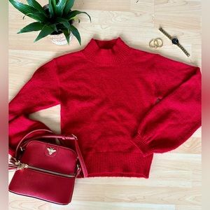 Red knit mock neck balloon sleeve sweater from Target